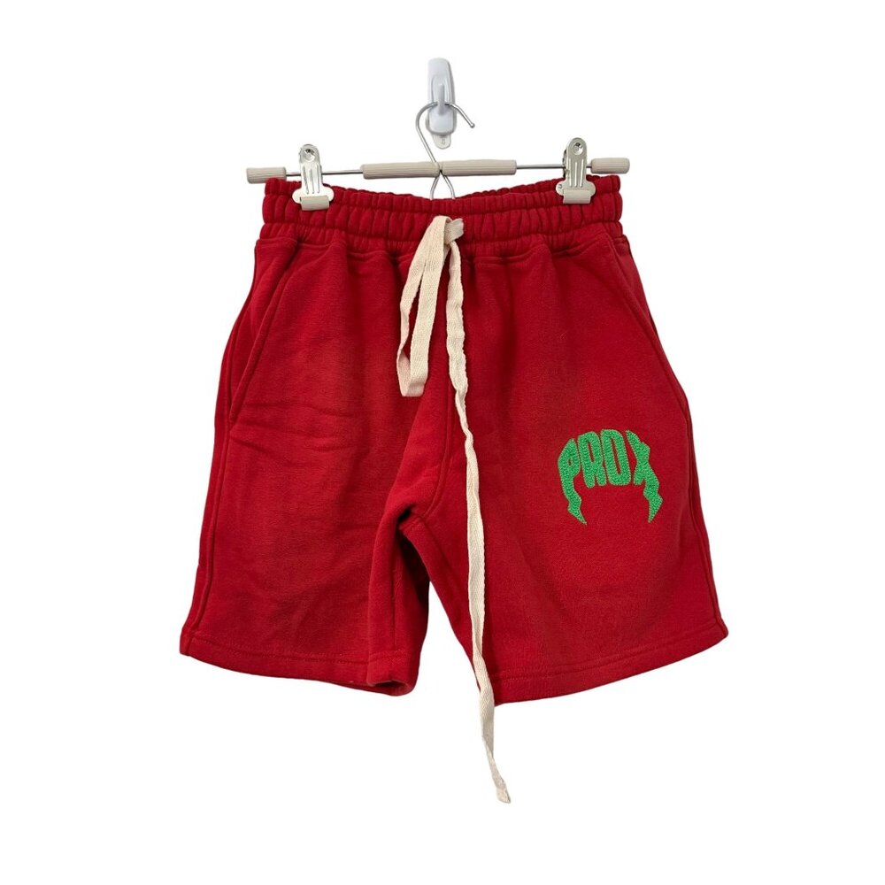 Red Men's Drawstring Sweat Shorts with Green Logo